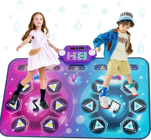 Miniatura 12 de Alfombrilla de baile electrónica para niños con 6 botones y Bluetooth inalámbrico, tapete de juego de baile con música incorporada de 9 niveles y 3