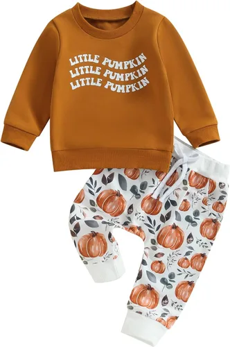 Halloween Baby Boy Clothes Long Sleeve Pumpkin Sweatshirt Toddler Boy Fall Winter Halloween Party Pants Set