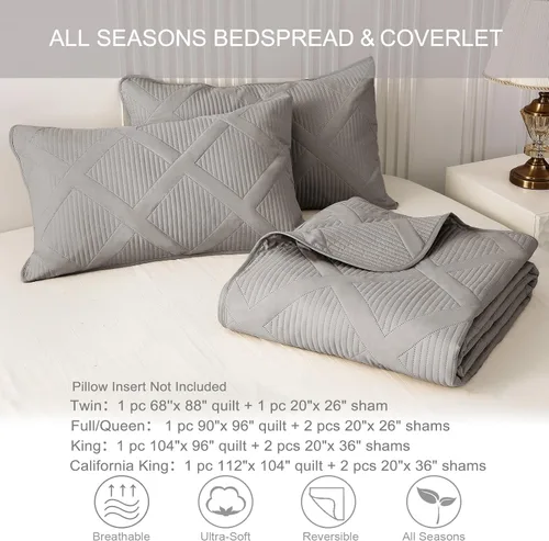 Miniatura 6 de Exclusivo Mezcla - Juego de edredón de microfibra tamaño King, juego de ropa de cama gris claro con 2 fundas de almohada, colcha moderna para cama