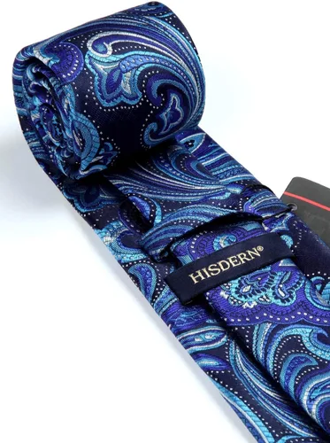 Miniatura 204 de HISDERN Corbatas para hombre, corbata de cachemira y bolsillo cuadrado tejido clásico floral para hombre, corbata de fiesta de boda