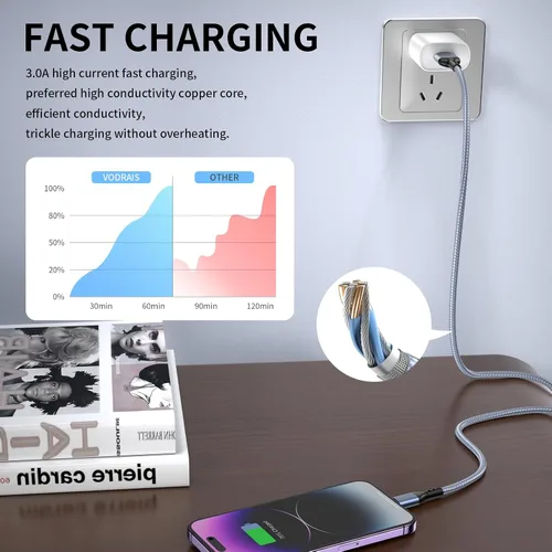 Miniatura 3 de Paquete de 3 cargadores para iPhone de 10 pies con certificación MFi de Apple, cable Lightning trenzado de nylon de carga rápida, cable de carga USB