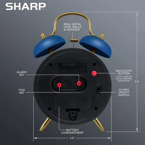 Miniatura 3 de Sharp Reloj despertador de doble campana, alarma fuerte, ideal para durmientes pesados, analógico de cuarzo a pilas (plata cepillada)