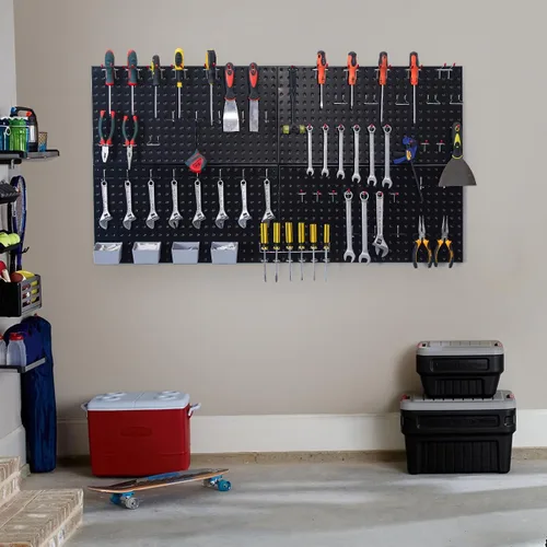 Miniatura 5 de Pegboard Smith Kit de tablero de clavijas de metal negro de 48 x 24 pulgadas para organización de pared con ganchos, contenedores de almacenamiento