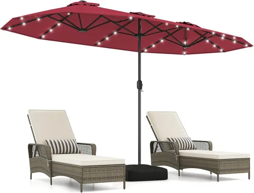 Miniatura 19 de Tangkula Sombrilla solar de doble cara de 13 pies para patio, sombrilla individual extragrande para exteriores con 36 luces LED, parte superior Beige