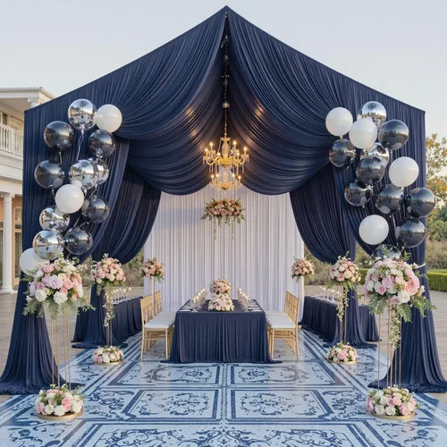 Miniatura 15 de Cortina de techo beige de 10 x 40 pies para fiestas de boda – 2 paneles sin arrugas de 40 pies de largo cortinas drapeadas para bodas, cumpleaños