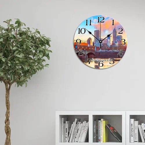 Miniatura 15 de Reloj de paisaje de Indianápolis, Indiana, Estados Unidos, reloj decorativo de viaje, funciona con pilas, 9 pulgadas, silencioso, retro, decoración