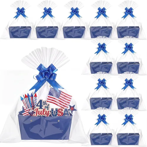 Miniatura 14 de Colarr Paquete de 12 cestas vacías de papel kraft para regalo, con asa y lazo, bandeja de mercado de cartón para rellenar para el Día de la Madre