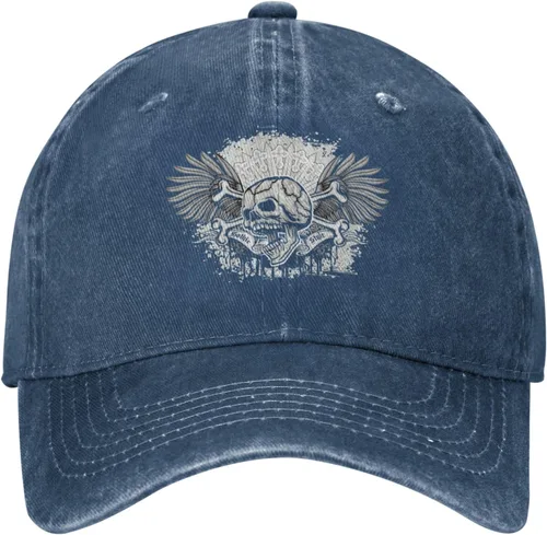 Miniatura 2 de Cowboy Hat Trendy Hats for Man and Women Djustable Four Season Outdoor Baseball Cap of Hell Skull with Angel Navy Blue