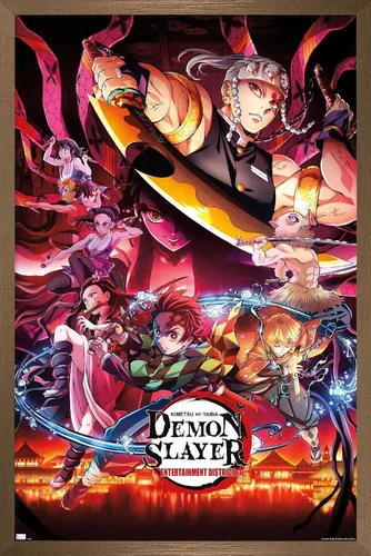 Miniatura 12 de Demon Slayer - Póster de pared Key Visual 1, 22.4 pulgadas de largo x 14.7 pulgadas de ancho, versión enmarcada de madera de granero