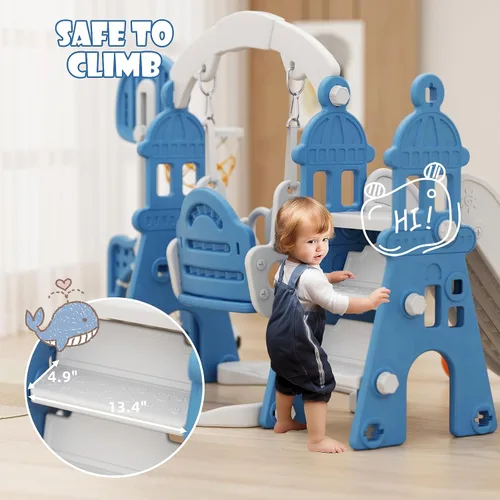 Miniatura 7 de XJD - Juego de tobogán y columpio 5 en 1 para niños pequeños, tobogán para niños de 1 año en adelante, juego de exterior para niños pequeños con aro