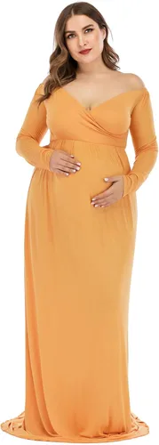 Miniatura 2 de ZIUMUDY Vestido largo de maternidad con hombros descubiertos, vestido de fotografía para baby shower