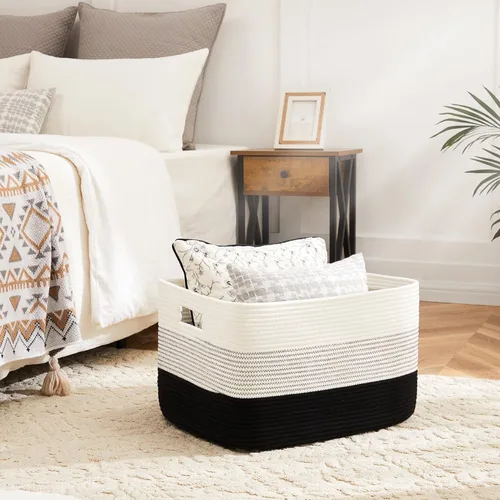 Miniatura 2 de Artfeel - Cesta de manta rectangular, cestas tejidas para almacenamiento, cesta de lavandería de 30L para decoración de guardería, cesta