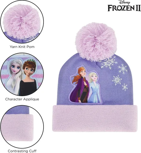 Miniatura 3 de Disney Conjunto de sombrero de invierno Frozen para niñas y guantes para niños gorro Elsa y Anna para edades de 4 a 7 años