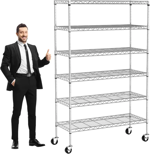 Estantes de almacenamiento de 6 niveles de 48 x 18 x 82 pulgadas, estantería de metal resistente, capacidad de 2100 libras, estantes de Cromo