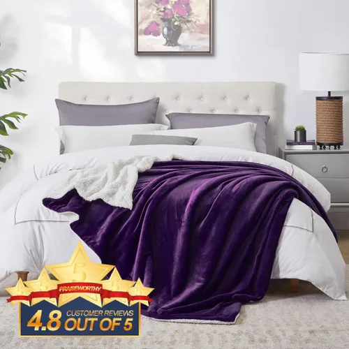 Miniatura 4 de Walensee Manta Sherpa de Forro Polar Mullida Throw Difusa Súper Suave Reversible de Franela de Microfibra para Sofá, Cama, Sillón Ultra Lujosa Morado