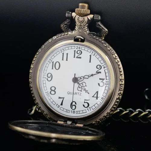 Miniatura 3 de Tiong Reloj de bolsillo con diseño clásico de números arábigos de cuarzo con cadena, regalos de cumpleaños