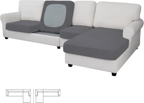 Miniatura 33 de Easy-Going - 4 Fundas de cojín elásticas para sofá seccional, izquierda/derecha, en forma de L, funda de asiento antideslizante, suave, flexible