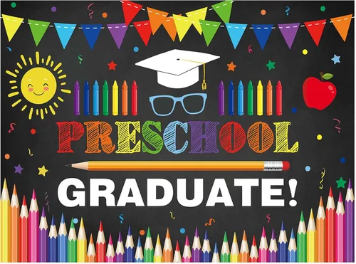 Allenjoy Telón de fondo de graduado preescolar de 96 x 72 pulgadas para niños, fotografía, escuela, graduación, fiesta, suministros de decoración,