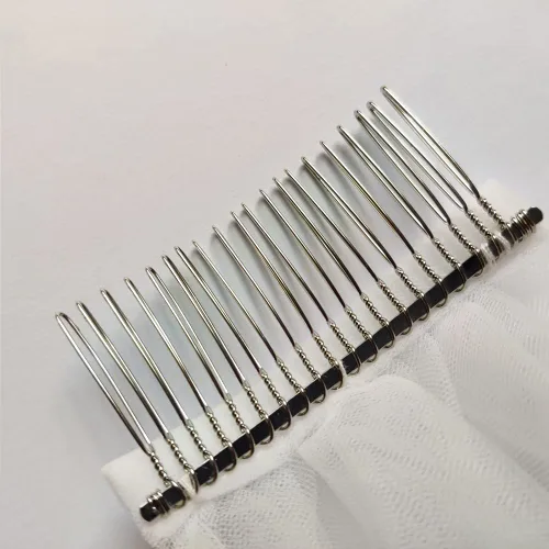 Miniatura 5 de JWICOS Velo de novia de 2 niveles para novias, accesorios cortos de tul para novia con peine y borde cortado, diadema de velo de perlas