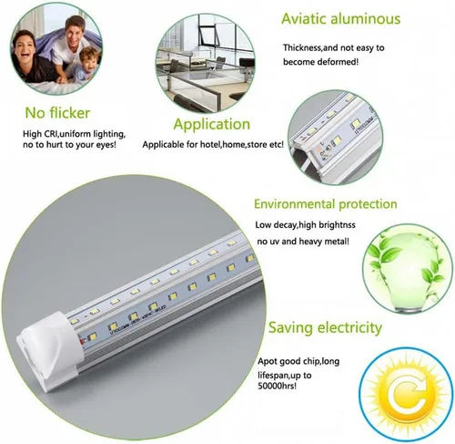 Miniatura 6 de Tubo de luz LED de 8 pies, tubos LED integrados T8, 72 W, 7200 lm, 6000 K, blanco frío, cubierta transparente, luz de tubo en forma de V de doble