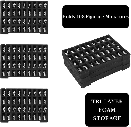 Miniatura 3 de Funda de Transporte Resistente para Figuras en Miniatura con 108 Ranuras - Estuche de Transporte Compatible con D&D y Más (Transparente)