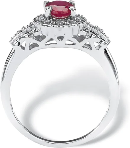 Miniatura 2 de PalmBeach Jewelry Yellow Gold-Plated or Sterling Silver Genuine Red Ruby and White Topaz Halo Ring (1 18 cttw TDW)