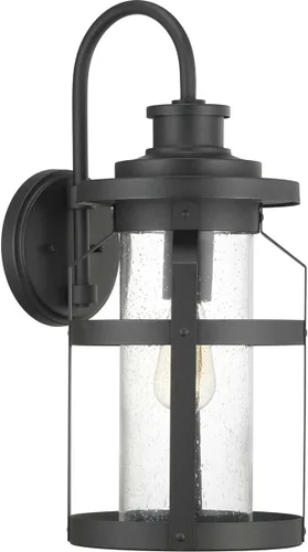 Miniatura 2 de Progress Lighting Haslett Collection - Farol de pared grande con 1 luz de cristal transparente con textura de color negro