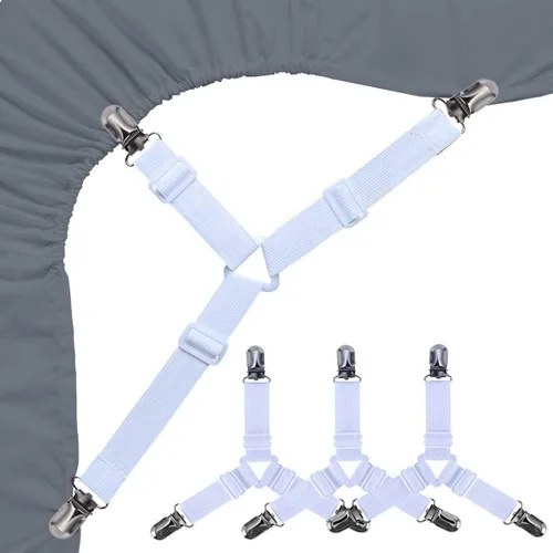Correas de soporte de sábanas para sujeción cruzada o recta, 4 unidades Juego de 4 piezas blancas