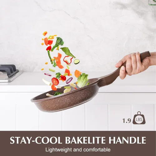 Miniatura 6 de SENSARTE - Sartén antiadherente para omelet, con revestimiento de granito, utensilios de cocina de piedra saludable, sartén de chef sin PFOA, marrón