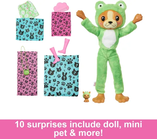Miniatura 3 de Muñeca y accesorios Barbie Cutie Reveal con disfraz de animal y 10 sorpresas, incluyendo cambio de color, cachorro como rana en disfraz -Serie