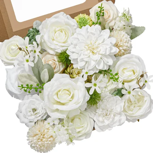 Serwalin Flores Artificiales Flores Blancas Falsas Flores de Seda para Pastel para Manualidades DIY Ramos de Boda Centros de Mesa y Arreglos