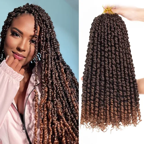 Leeven Cabello de Ganchillo para Mujeres 16 Pulgadas Cabello de Passion Twist Pre-Retorcido 8 Paquetes Ombre Marrón Pre-Enrollado Bomb Crochet #T30
