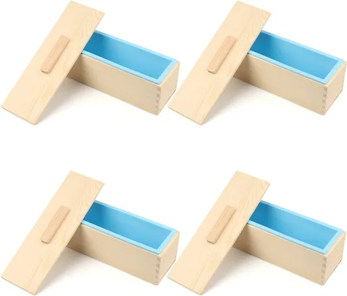 Caja para pan de jabón, caja de jabón de 42 onzas para hacer jabón con cajas de madera, juego de 4, caja de barra de jabón se puede utilizar para