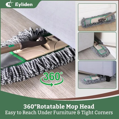 Miniatura 6 de Eyliden Trapeador de polvo profesional para limpieza de suelos, trapeador seco con 3 almohadillas de microfibra reutilizables, eliminación de pelo