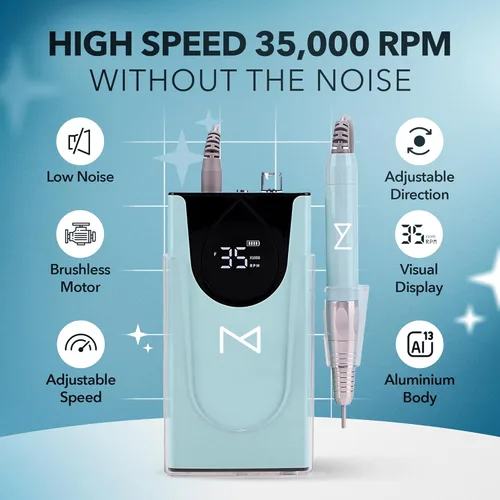 Miniatura 5 de M Max - Taladro de uñas profesional - Lima de uñas con motor sin escobillas 2 en 1 - Eléctrica, inalámbrica, carcasa de aleación de aluminio, 35000