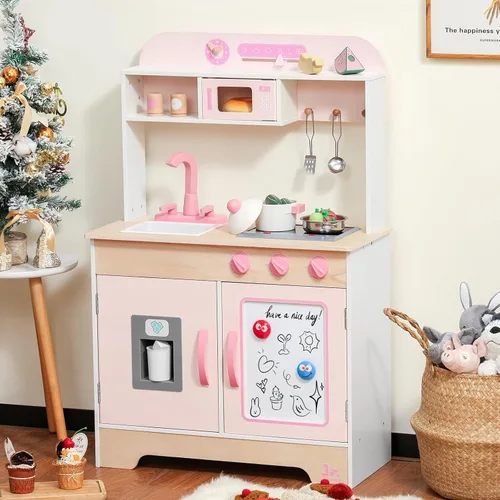 Miniatura 2 de SainSmart Jr. Cocina de madera de juguete para niños - Juego de cocina de jugar premium para niños pequeños - Incluye estufa, refrigerador y Piggy