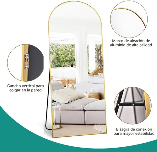 Miniatura 4 de Espejo de 71 x 30 pulgadas, espejo grande de cuerpo completo con arco, espejo de piso con soporte para colgar, espejo grande de tamaño completo