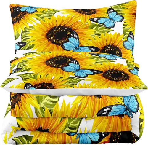 Miniatura 3 de Tailor Shop Juego de edredón amarillo, tamaño Queen, juego de ropa de cama de girasol, edredón de mariposa para niños y mujeres con 1 edredón y 1