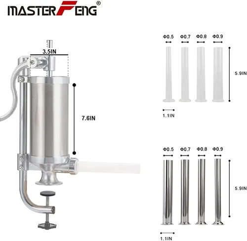 Miniatura 2 de Accesorio para embutir, máquina vertical de cocina de llenado de carne casera de acero inoxidable, 8 tubos de relleno (1,5 lb vertical)