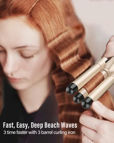 Miniatura 3 de Ondulador de rizador de pelo - BESTOPE PRO juego de varita rizadora 5 en 1 con rizador de pelo de 3 barriles para mujeres, rizador de pelo de Dorado