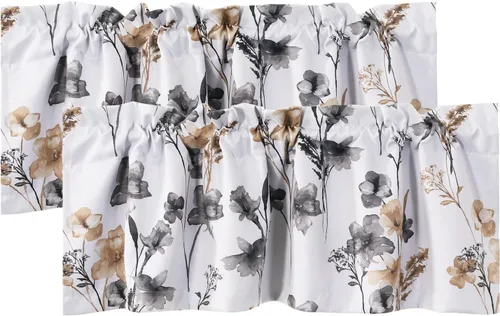 Miniatura 28 de H.VERSAILTEX Cenefas de cortina 100% opacas para ventanas de cocina, juego de 2 paneles de Cattleya con estampado floral Leah con aislamiento