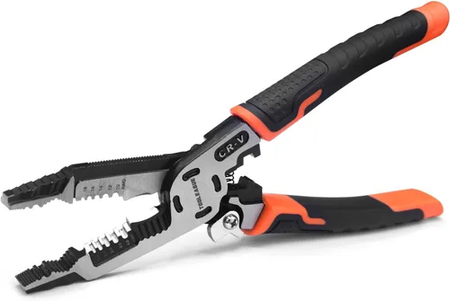 TOOLEAGUE Herramienta pelacables 9 en 1, cortadores de cables, alicates de punta de aguja multifuncionales C-RV para pelar cables eléctricos, corte