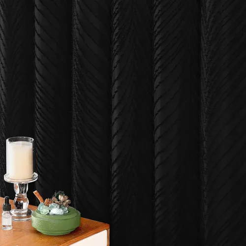 Miniatura 7 de BTTN Cortina de ducha bohemia de 36 x 72 pulgadas, con textura de hojas copetudas y borlas y 6 ganchos, cortinas de ducha modernas estilo rústico