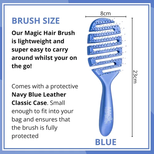 Miniatura 2 de Magic Hair Brush Azul Cepillo desenredante profesional flexible ventilado - Estuche de viaje azul, soplado y uso en húmedo/seco