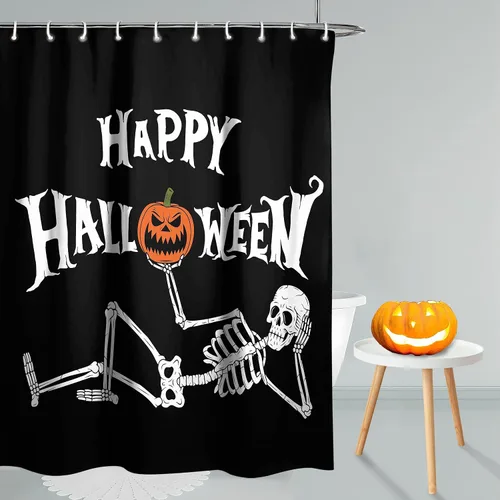 Miniatura 17 de Cortina de ducha de fantasma, tela impermeable con ganchos, 72 x 72 pulgadas, perfecta para decoración de baño de Halloween Cortina de ducha