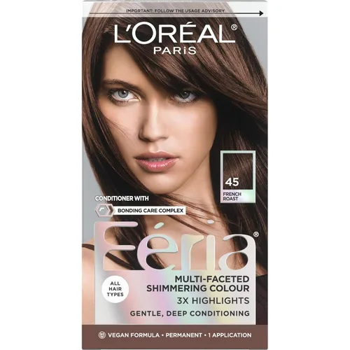 L'Oreal Paris Feria - Tinte permanente multifacético y brillante, 45 French Roast (castaño bronceado intenso), paquete de 1 45 Asado francés
