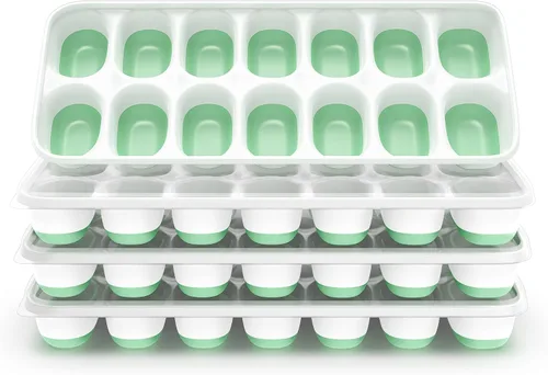 Miniatura 17 de ChefAide Bandeja para cubitos de hielo con tapa, 4 paquetes de 56 cubos, bandejas apilables duraderas para cubitos de hielo para congelador