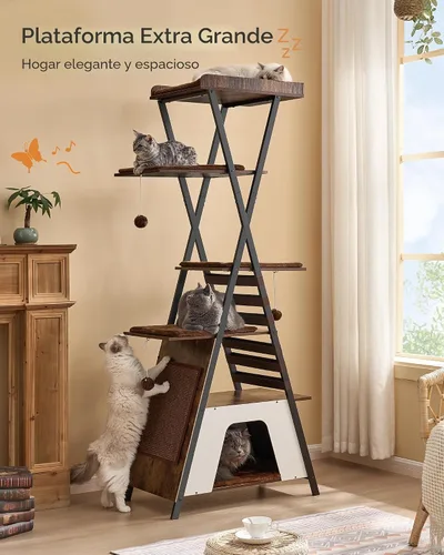 Miniatura 3 de FourFurPets Árbol para gatos de 72.4 pulgadas, torre moderna para gatos de interior, condominio para gatos de varios niveles con cuevas, árbol alto