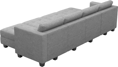 Miniatura 9 de Belffin Sofá cama modular de almacenamiento, sofá seccional con tumbonas anchas, sofá seccional convertible, sofá cama modular, cama gris claro