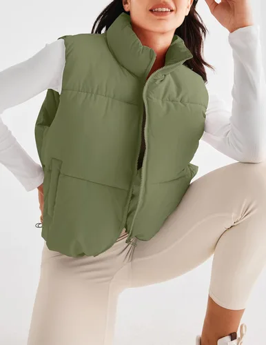 Miniatura 5 de MEROKEETY Chaleco acolchado para mujer, cuello alto, con cremallera, sin mangas, con bolsillos